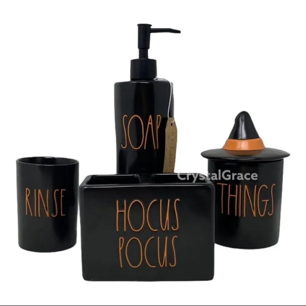 Rae Dunn Halloween‎ Bathroom Set Hocus Pocus Things Rinse Soap Witch Hat